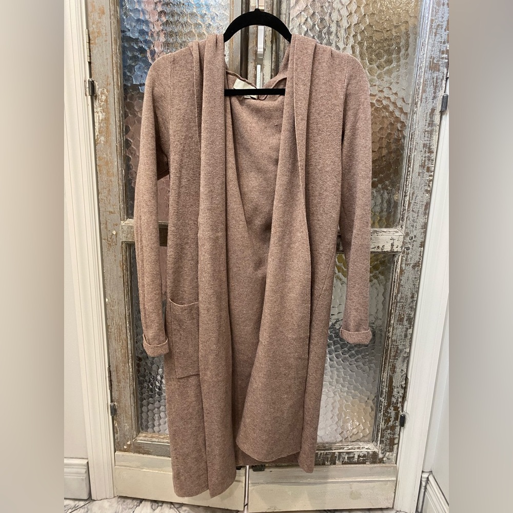 Pinch, tan/pink hooded cardigan, NWOT, Size S/M